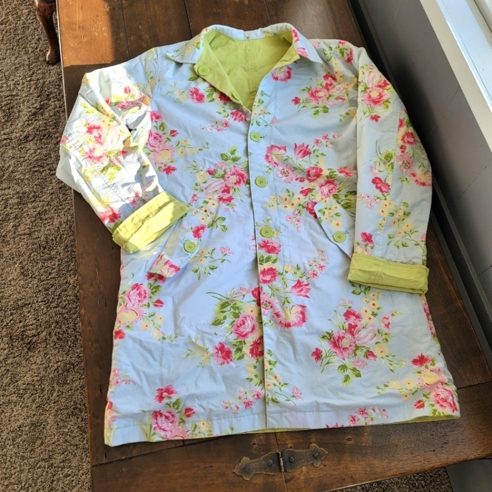 Liz Clairborne Cotton Floral Reversible Spring Mid Length Jacket sz M/L
